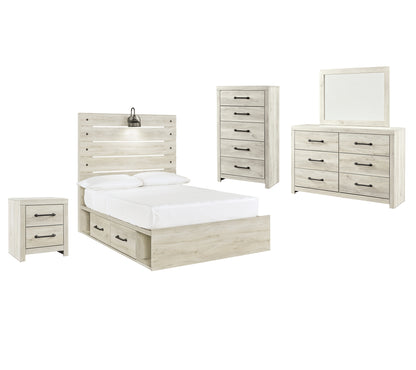 Cambeck  Panel Bed With 2 Storage Drawers With Mirrored Dresser, Chest And Nightstand