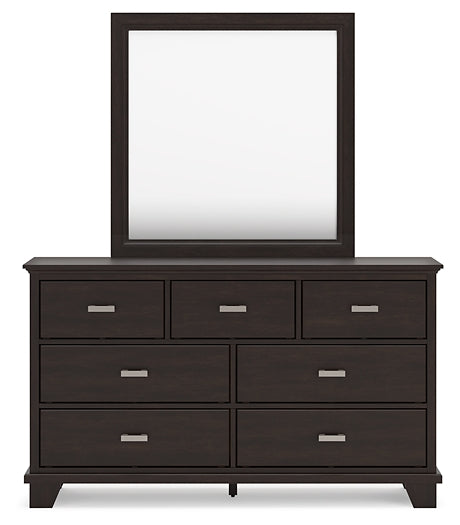 Covetown Full Panel Bed with Mirrored Dresser, Chest and 2 Nightstands