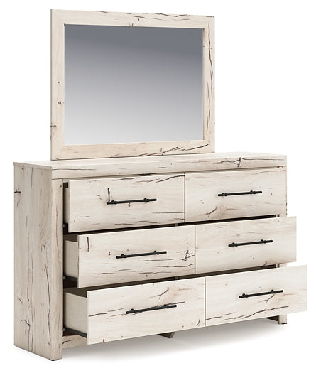 Lawroy King Panel Storage Bed with Mirrored Dresser and Nightstand