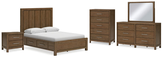 Cabalynn Queen Panel Bed with Storage with Mirrored Dresser, Chest and Nightstand