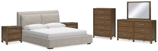 Cabalynn King Upholstered Bed with Mirrored Dresser, Chest and 2 Nightstands